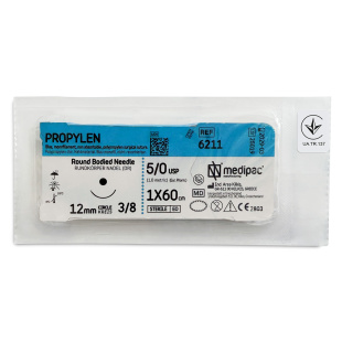 PROPYLEN 5/0, голка 12 мм, 3/8, колюча, 60 см