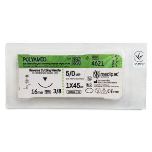 POLYAMID 5/0, голка 16 мм, 3/8, зворотно-ріжуча, 45 см
