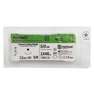 POLYAMID 5/0, голка 12 мм, 3/8, зворотно-ріжуча, 45 см