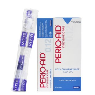 PERIO-AID INTENSIVE CARE ополіскувач 500 мл та гель-паста 75 мл, щітка VITIS SURGICAL CAMPAING, комплект